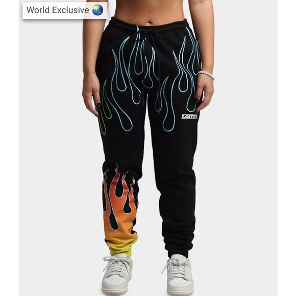 Culture Kings Loiter Track Pants Womens XS Jogger Streetwear Flames Heavyweight - Picture 1 of 16